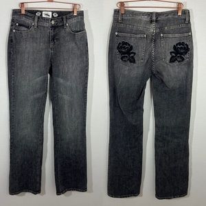 WHITE House Black Market Blanc Boot Cut Dark Wash Embroidered Jeans Size 2